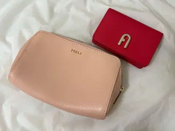 FURLA 핑크 파우치와 레드카드 케이스 세트
