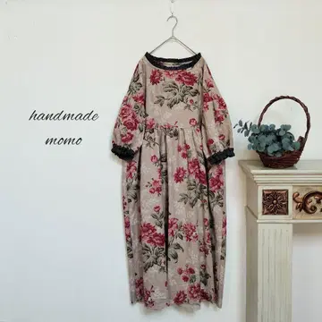 handmade 면린넨 원피스 YUWA 꽃무늬 free 7부 소매