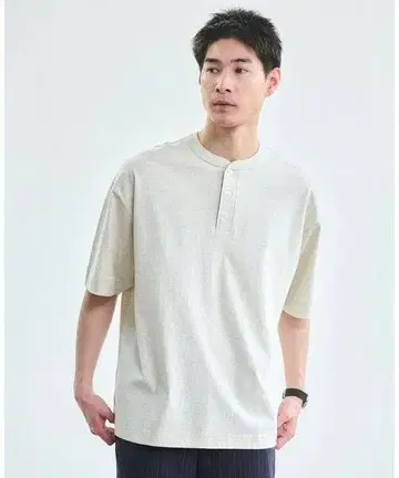 Healthknit 헨리넥 T셔츠 내추럴 L 사이즈