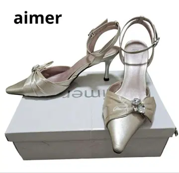 에메 Aimer 비쥬 부착 리본 디자인 하이힐 결혼식 파티