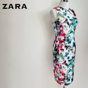 ZARA BASIC 자라 베이직 플라워 아트 프린트 슬리브리스 원피스