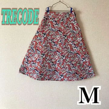 TRECODE 멀티 컬러 플라워 올 패턴 플레어 스커트 자수 롱 기장 M