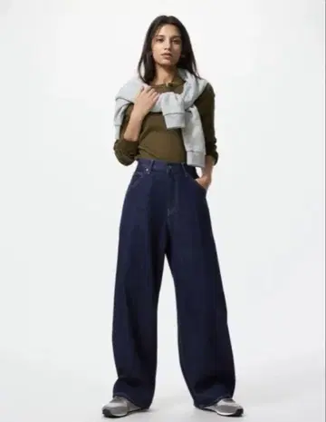 배기 커브 청바지 짧은 기장 24inch NAVY