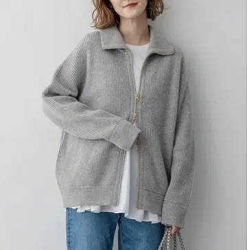 23구 [세탁 가능] 캐시미어 블렌드 집업 니트 블루종