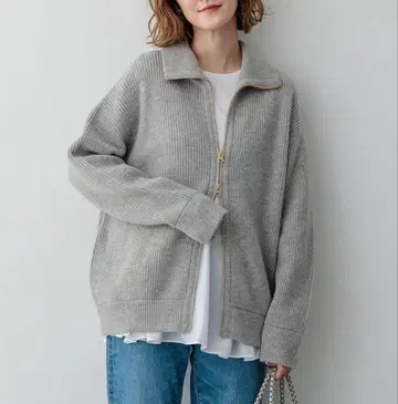 23구 [세탁 가능] 캐시미어 블렌드 집업 니트 블루종