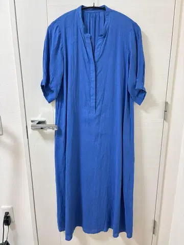 파란색 셔츠 원피스 롱 기장 반팔