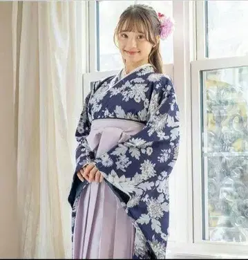 네이비 컬러 꽃무늬 하카마 세트 150cm