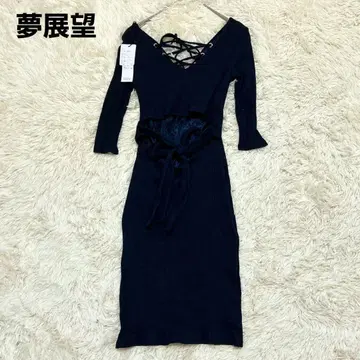 [유메텐보] 택 포함 Newlyme 레이스업 원피스(M) 리브 네이비
