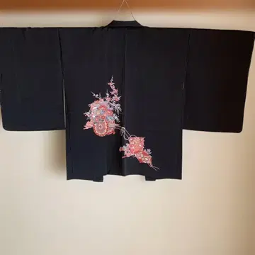 순수 실크 블랙 그림 하오리 고쇼구루마 쇼와 레트로 하오리 끈
