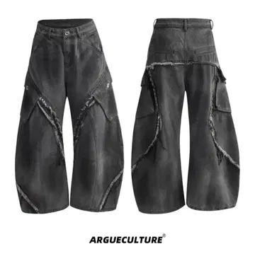 ArguECulturE 데님 팬츠 프린지 커브 청바지 워시드