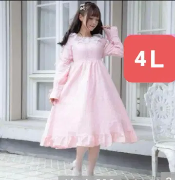 미나카타 유이 옷깃 레이스 프릴 원피스 시마무라 핑크 4L