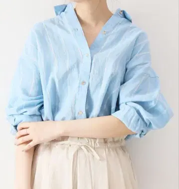 스카이블루 스트라이프 긴팔 셔츠