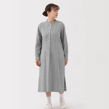 무인양품 카포크 혼방 이중 거즈 긴팔 원피스 다크 그레이 M