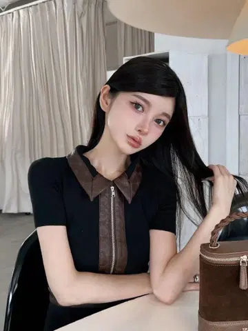 다리치 Darich 로고 가죽 니트 미니 원피스