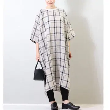 새상품급*하베스티 린넨 체크 롱 원피스 베이지 넉넉한