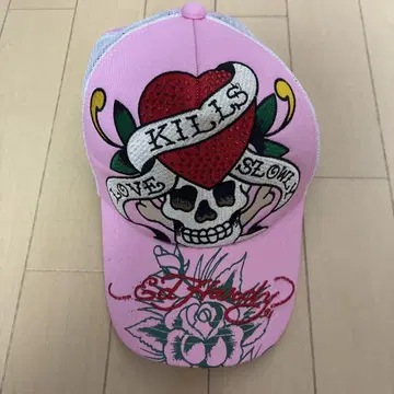 ed hardy 하트 스컬 자수 라인 스톤 메쉬 캡