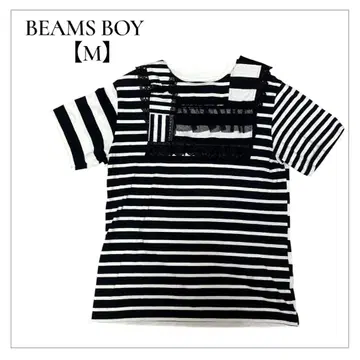 TORI-TO x BEAMS BOY 디자인 T셔츠 스트라이프 레이스 절개