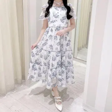 evelyn 에블린 크로스 리본 꽃무늬 OP 원피스 BU