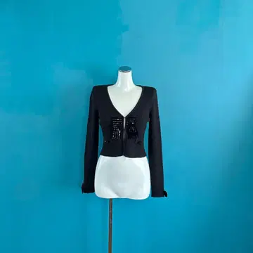 1340 슈퍼뷰티 비쥬 블랙 리브 긴팔 가디건 40
