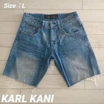 KARL KANI 데미지 가공 데님 숏팬츠 반바지