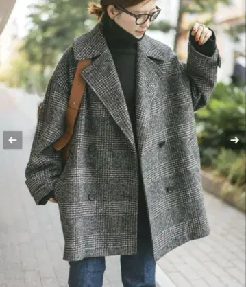 미사용 새상품 Spick &span W 슬라이버 체크 하프 코트