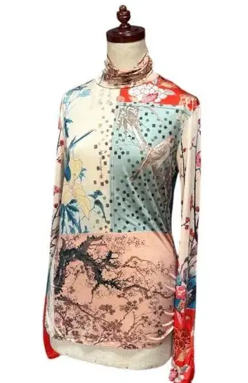 새상품급 Desigual 일본풍 패턴 프린트 시어 셔츠 데시구알