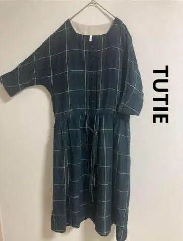 TUTIE 츠치에 린넨 셔츠 원피스 타탄 체크 프리