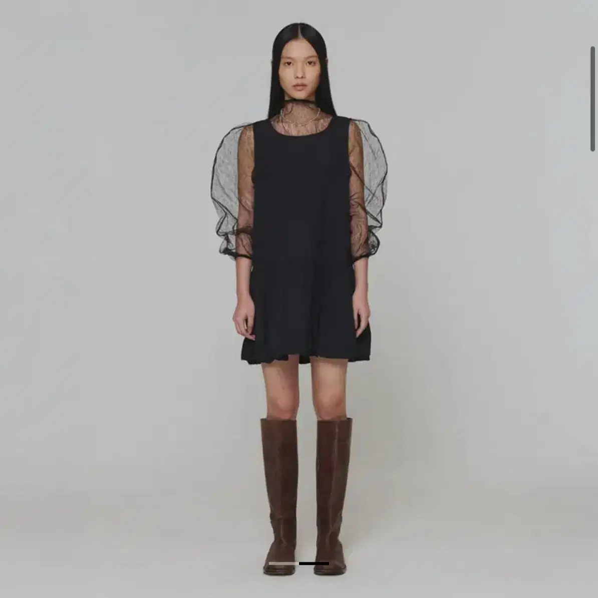 AMOMENTO（アモーメント） SHEER VOLUME MINI DRESS AMOMENTO Sheer Volume Mini Dress - Black | Garmentory