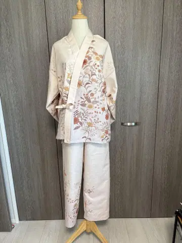 기모노 리메이크 시츠케 포함 호몬기 지 초화문 순수 실크로 만든 사부이