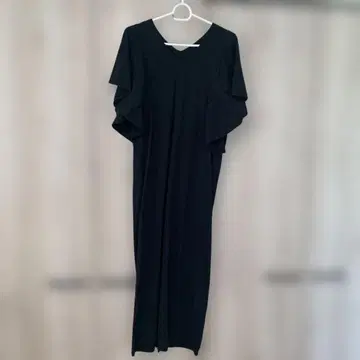 블랙 플레어 슬리브 롱 원피스