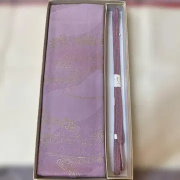 연보라 금 무늬 오비 장식 천 허리띠 세트