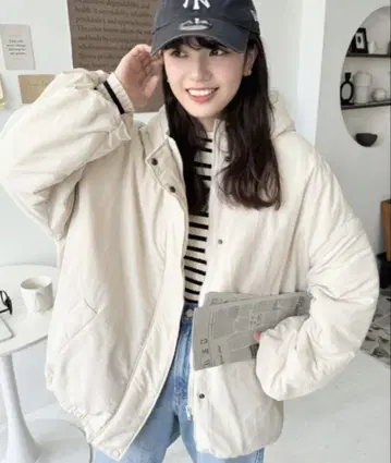 바스락 나일론 안감 퀼트 몬스터 파카 자켓 아이보리/M