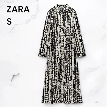 ZARA 자라 셔츠 원피스 기하학 패턴 롱 S