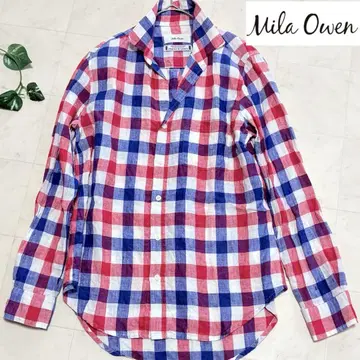 Mila Owen 프렌치 린넨 체크 셔츠 트리콜로르 린넨 스키퍼