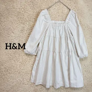 [ H&M ] 티어드 원피스 M 롱 튜닉 스퀘어 넥 베이지