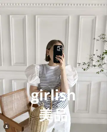girlish 퍼프 슬리브 상의 새상품급