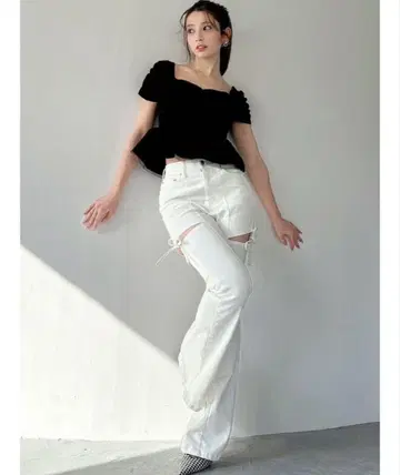RESEXXY 컷 아웃 리본 데님 팬츠 화이트 M