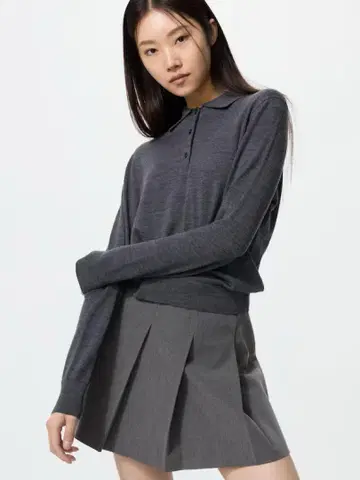 [택 포함] 메리노 폴로 스웨터 S 그레이 유니클로 UNIQLO