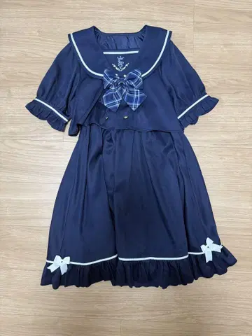 Twinkle Plaid 셋업풍 세일러 원피스 네이비