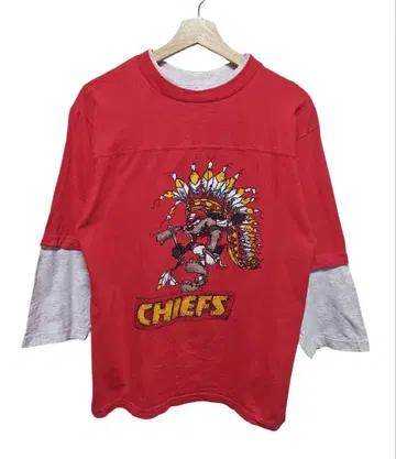 90s NFL 치프스 D.Thomas 타즈풍 패러디 프린트 T셔츠