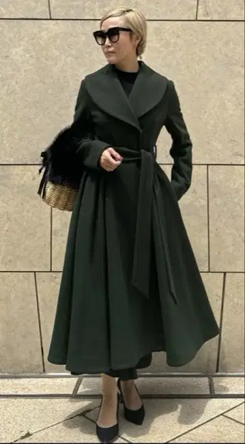 JENNE 울 드레스 코트 M 그린