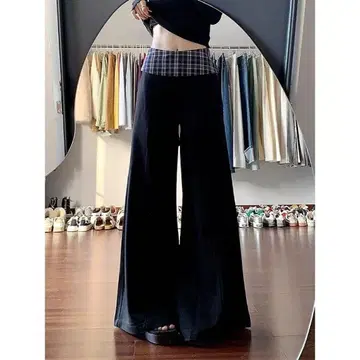 체크 무늬 롱 팬츠 하이웨스트로 여유롭고 멋스러운 여름/가을 코디에