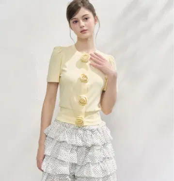 Rose flower motif short sleeve cardigan