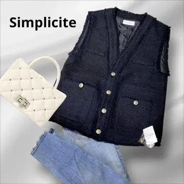 새상품 Simplicite 심플리시테 트위드 베스트 네이비