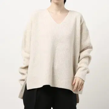IENA 이에나 라이트 베이지 니트 V넥 울 실크 풀오버