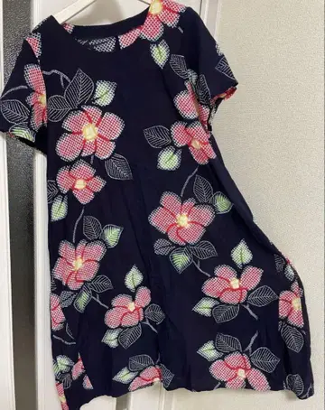 유카타 리메이크 원피스 블랙 베이스에 붉은 동백