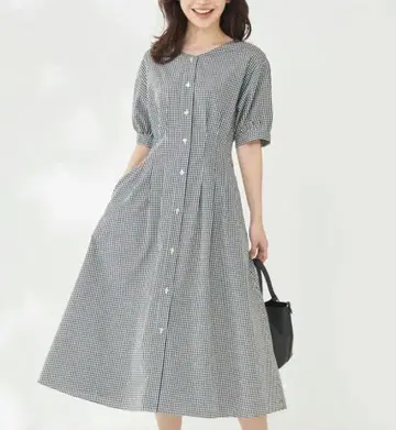 any SiS 워셔블 반팔 셔츠 원피스 깅엄 체크 A라인