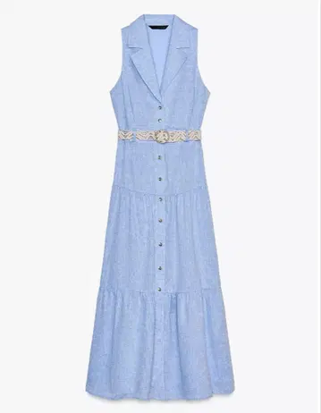 ZARA 자라 린넨 벨트 슬리브리스 원피스 XS
