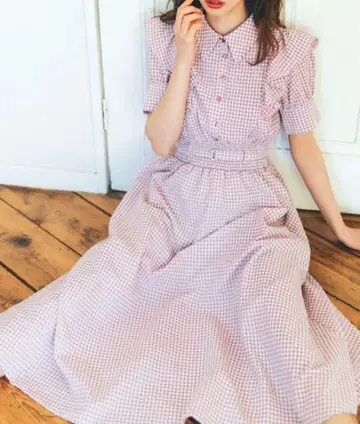 레이디 아젤 깅엄 프릴 셔츠 원피스