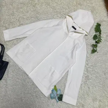새상품급 다마 컬렉션 니트 가디건 화이트 후드 면 폴리에스테르 1 S